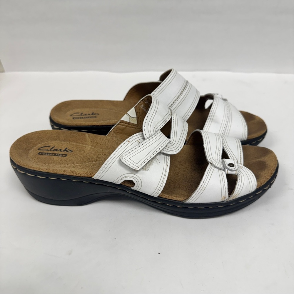 Clarks HAYLA  Canyon White Leather Slip On Sandals Womens Size 7 EXCELLENT - Picture 2 of 8